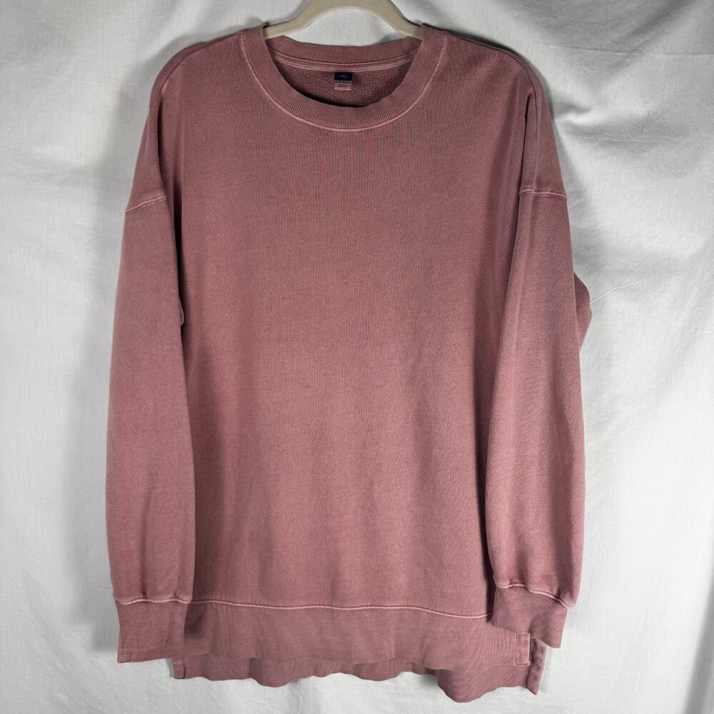 Old Navy Women’s Small Tall Pink Tunic Sweatshirt Cotton Blend Side Slit Pullove